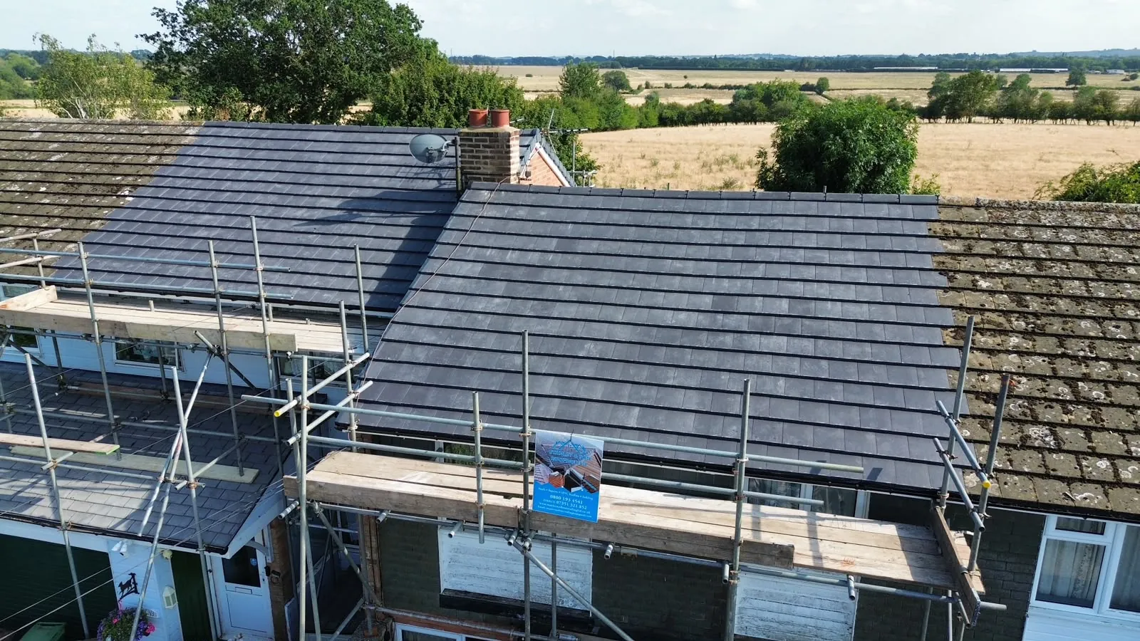 Drone view of a new roof structure by Stanley & Son