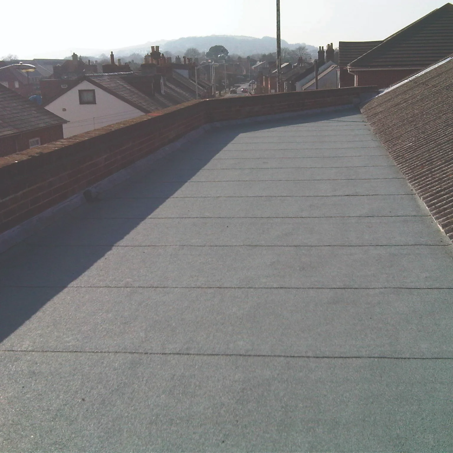 Flat roof installation in progress